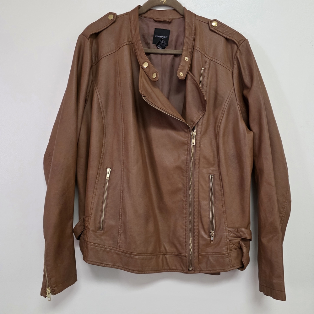 Lane Bryant Penny Brown Faux Leather Jacket Size 22/24 - Picture 3 of 15